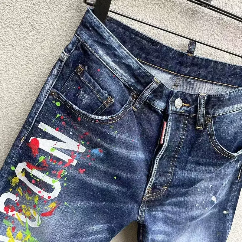 2024 letnie nowe męskie rozciągliwe obcisłe dżinsy rurki luksusowe markowe niebieskie spodnie jeansowe wysokiej jakości Street Slim Fit jeansowe jeansy męskie