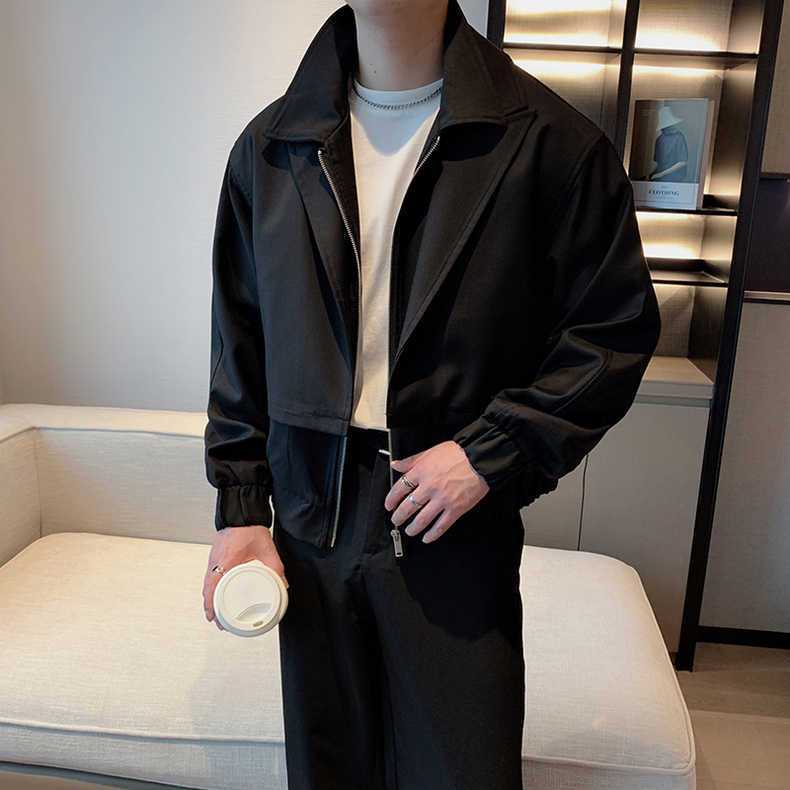 Autumn Casual Jacket Men Korean Fashion 2023 Solid Color Zipper Male Short Coat High Street New