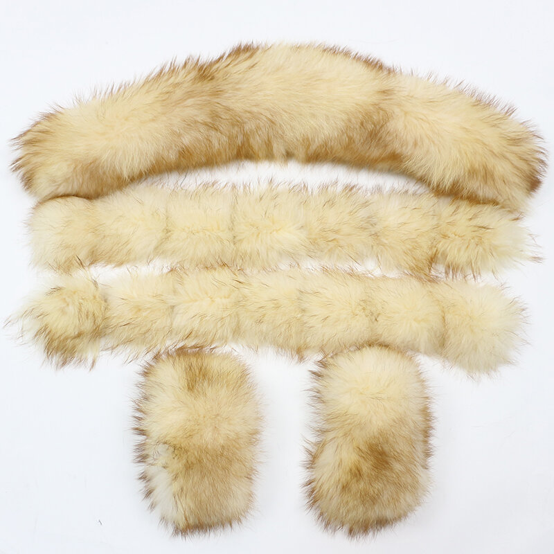 2023 100% Real Fur Collar Cuffs Big Natural Raccoon Fur Fox Fur Winter Fashion
