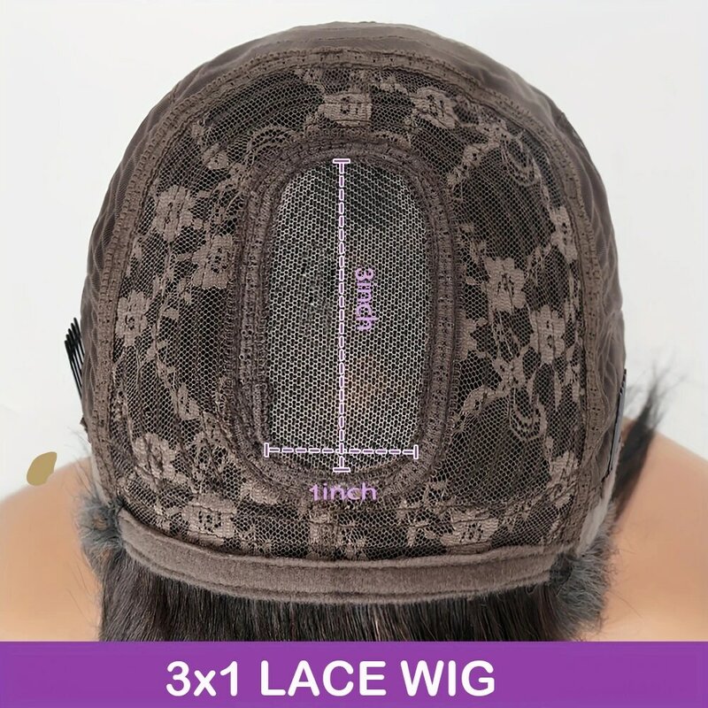 Straight Middle Part Lace Wig com Bangs, perucas de cabelo humano, perucas sem cola, pronto para usar e ir Bob, 3x1