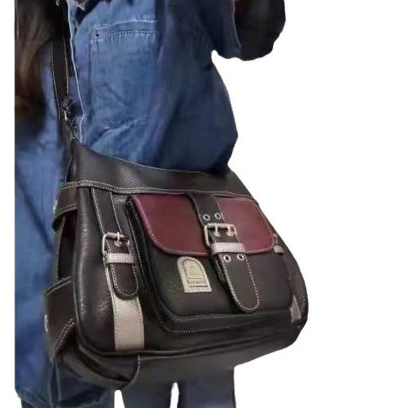 KK tas selempang wanita kulit lembut, tas bahu tunggal kontras, tas pegangan atas Abad Pertengahan 2024