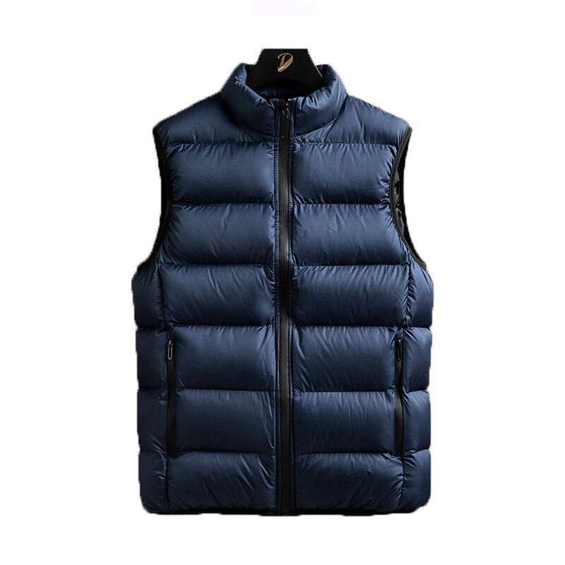 2024 Men Winter Sleeveless Fleece Warm Stand Collar Down Vest Jackets Men Casual Fashion Outdoors Windproof Down Vest Male Coat