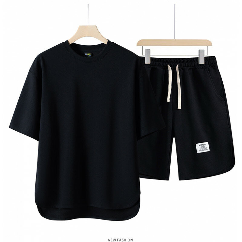 Мужской комплект из двух предметов, свободная рубашка с коротким рукавом и шорты, летняя уличная одежда, лето 2024
