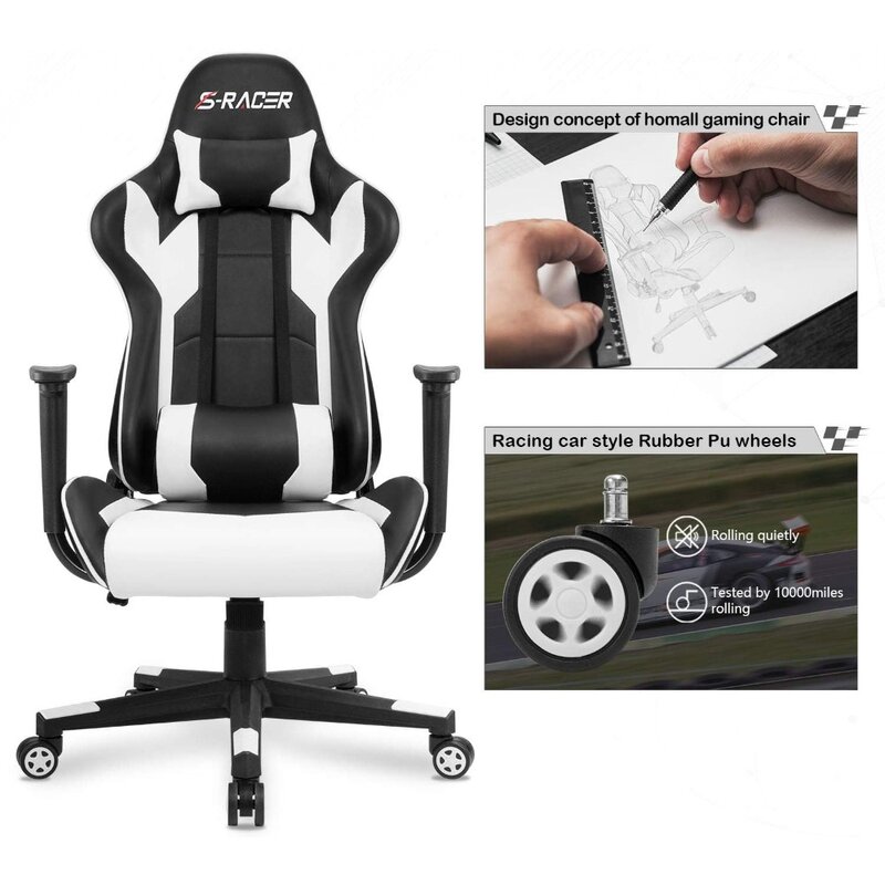 Krzesło biurowe, ergonomiczne, regulowane obrotowe krzesła do zadań, z zagłówkiem i stabilizator lędźwiowy, krzesło biurowe