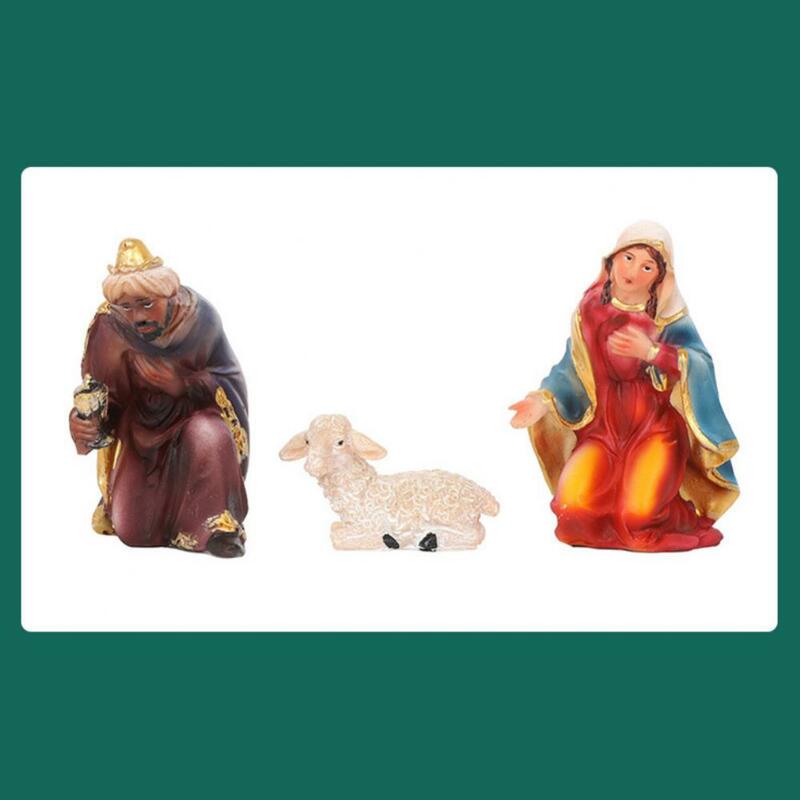Set nativitas Natal edisi Mini inci, 11 potong Resin adegan Natal, dekorasi hadiah rumah yang indah