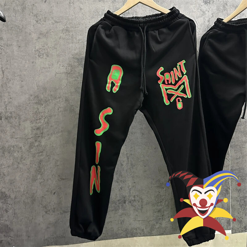Saint Michael Sweatpants للرجال والنساء ، بنطال رياضي ، بنطال برباط ، طباعة شعار إلكتروني ملون