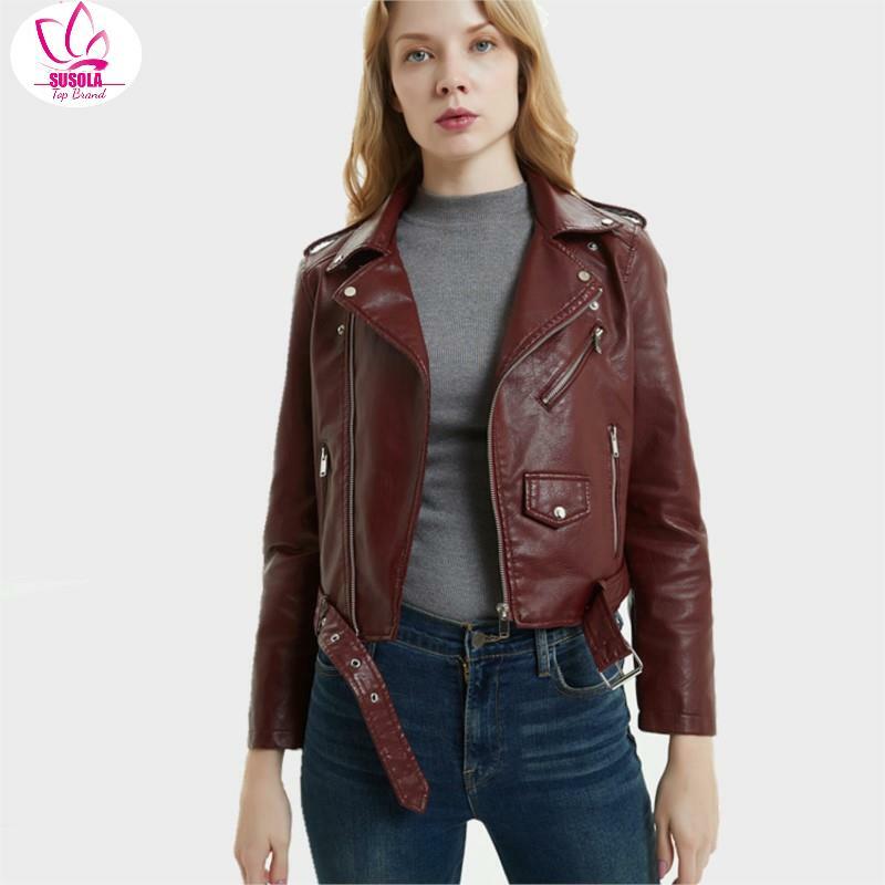 SUSOLA S-XL New Spring Trendable Bright Color Pu Leather Jacket Coat Good Quality Ladies Main Street for Women Pu Leather Jacket