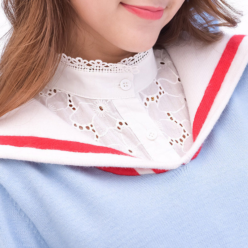 Womens Floral Hollow Fake Collar Detachable False Collar Solid Color Retro Half Shirt Blouse Top Female Sweater Fake Collars