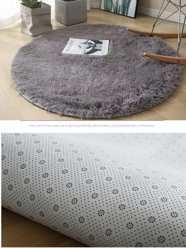 Karpet Bundar Mewah Dekorasi Ruang Tamu Kamar Tidur Anak-anak Karpet Putih Berbulu Selimut Antiselip Desain Samping Tempat Tidur Matras Bermain