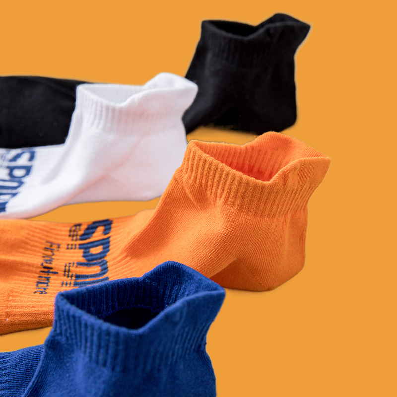 5 Pairs Men High Quality Athletic Socks Letters Print Breathable Sweat-Wicking Comfortable Ankle Socks For Gift Couple