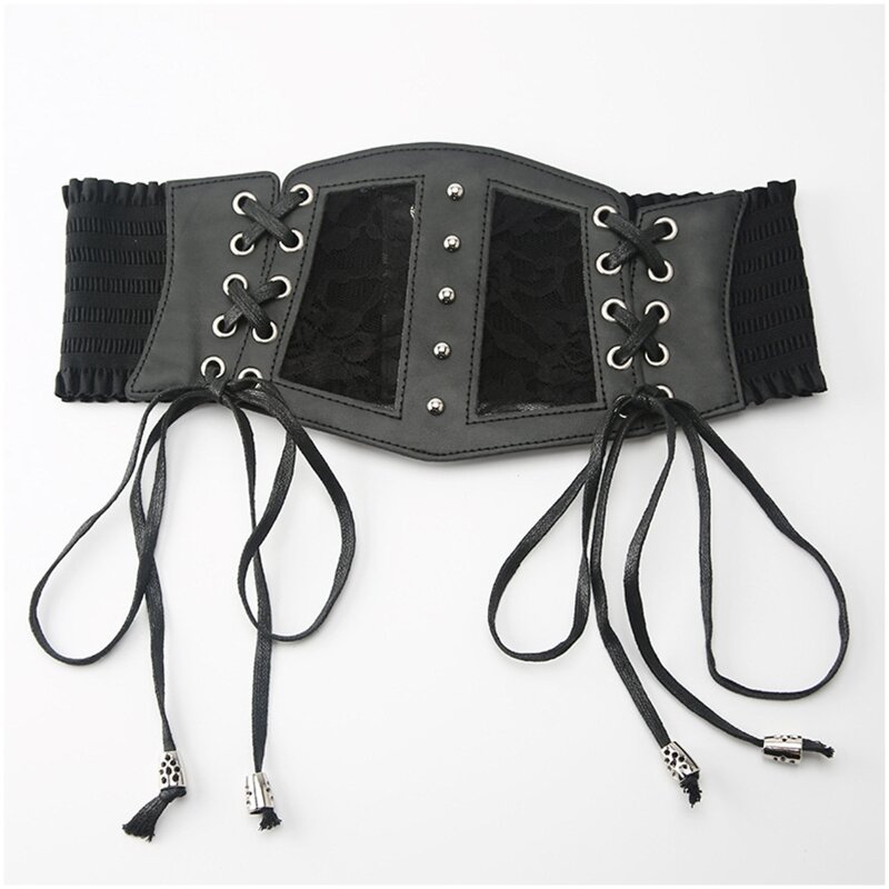 Fashion Corset Belt for Women Wide Elastic Tied Waspie Belts Lace-up Leather Waist Belts for Women Dresses Clothing