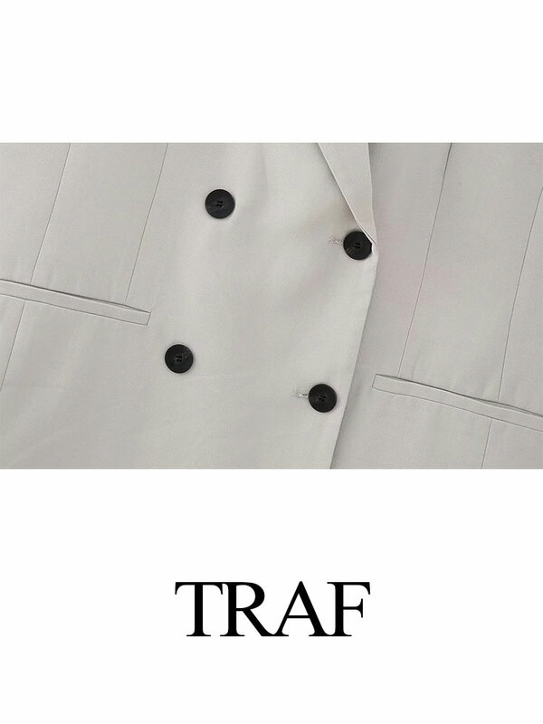 TRAF 2023 Trend nowe damskie modne garnitury koszulki z klapą z rozcięciem z guziki dekoracyjne wysokim stanem biurowe damskie Mujer długie spodnie