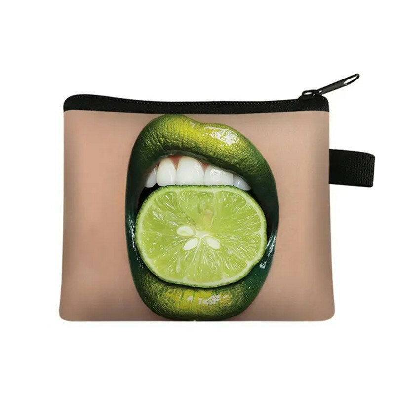 Cut Cartoon Avocado Print portamonete modello limone donna Mini portafoglio donna rossetto borsa chiavi femminili carta di credito per portamonete