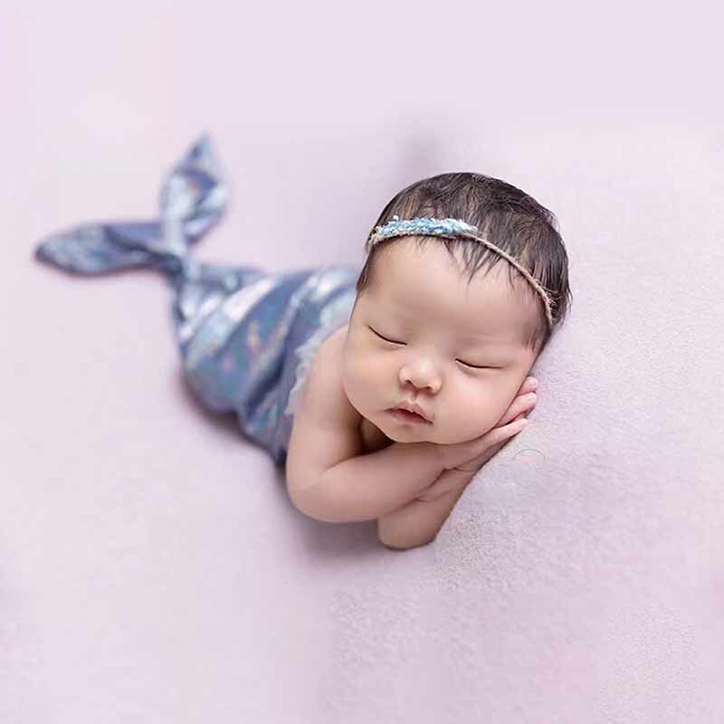 Costume da neonato per fotografia in stile sirena, Set di tuta e copricapo, per accessori per foto da Studio per neonato da ragazza