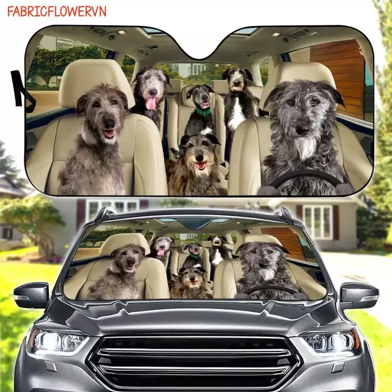 Kursi mobil Deerhound Skotlandia dekorasi kaca depan mobil, pelindung matahari mobil hadiah pecinta anjing, hadiah untuk ibu, hadiah untuk