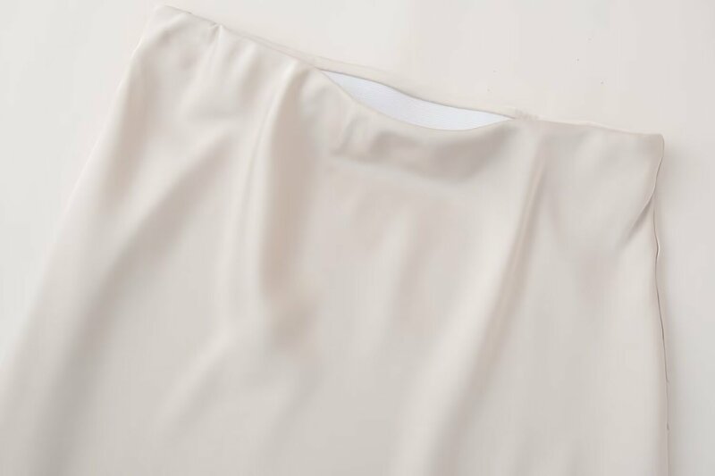 Dames 2024 Nieuwe Chique Mode Satijn Textuur Slim Fit Gedrapeerde Midi Jurk Vintage Hoge Elastische Taille Vrouwelijke Rokken Mujer