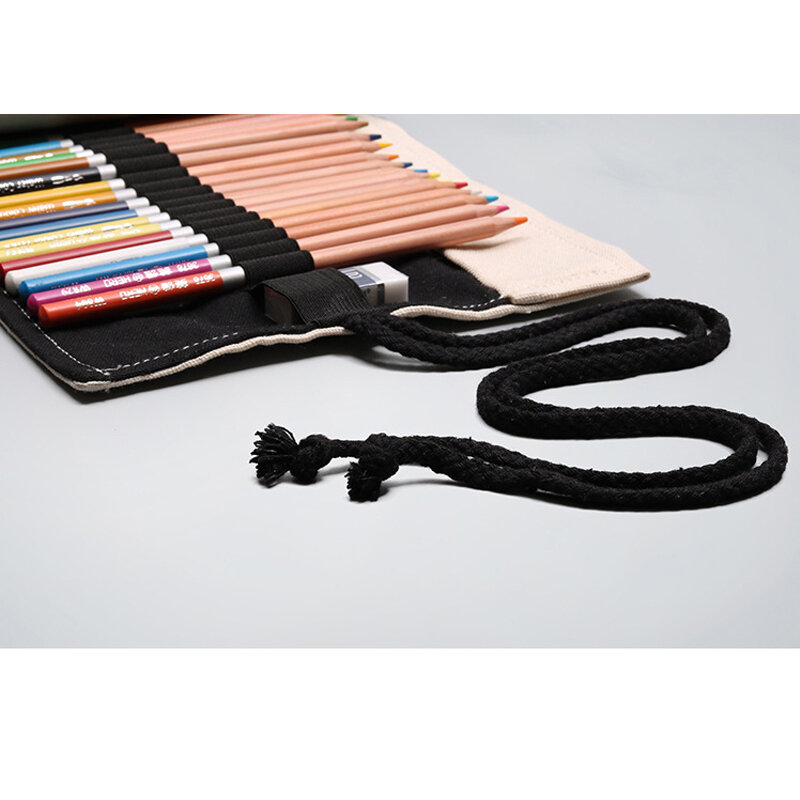 12/24holes Pencil Case Kawaii Canvas Pen Bag Pouch Art Desk Organizer for Student Stationery School Office Supplies