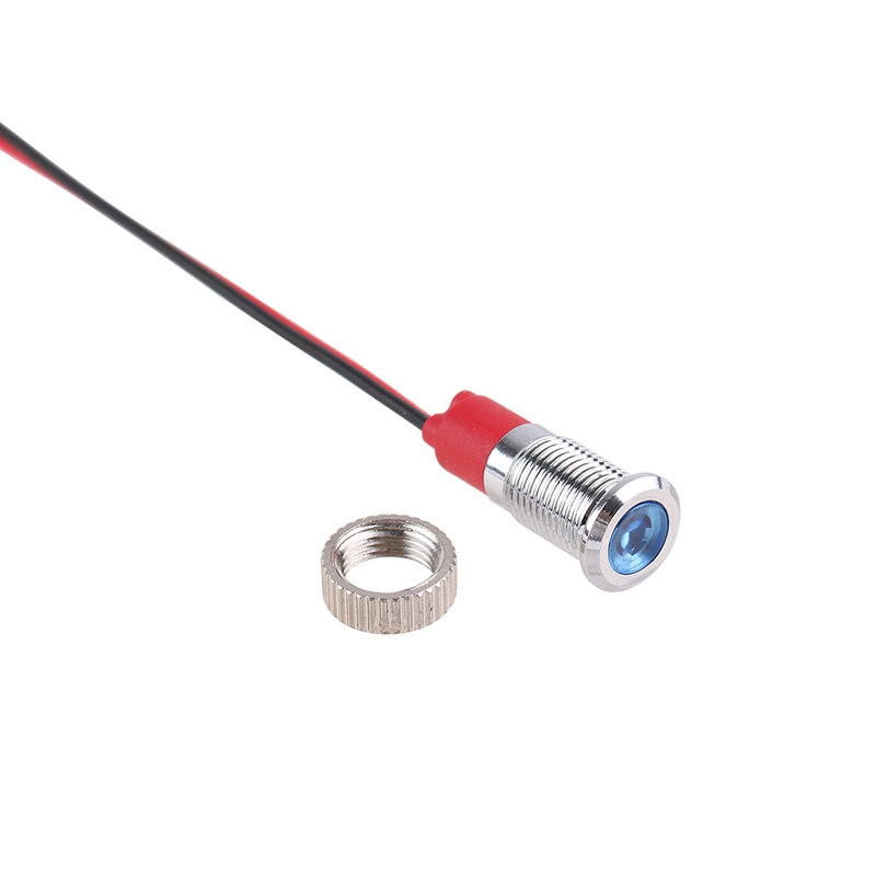 Luz indicadora LED de Metal de 8mm, lámpara de señal impermeable con 2 cables de montaje en Panel rojo, amarillo, azul, verde, blanco, 6V, 12V, 24V, 110V, 220V