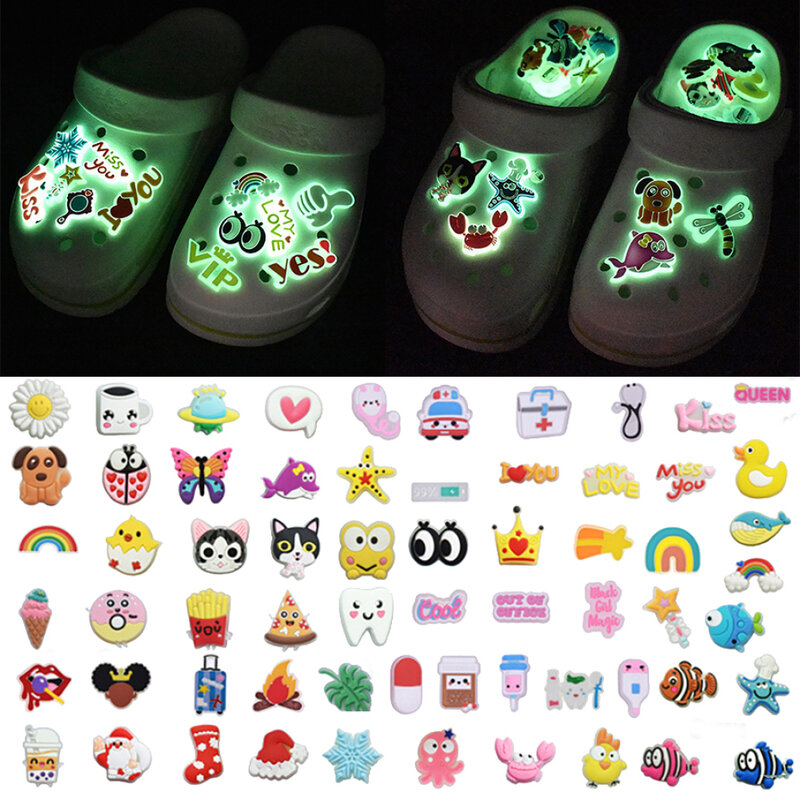 Cute Glowing PVC Shoe Croc Buckle for Kids Croc Charms Decoration DIY Cartoon Animal Luminous Shoes Decor Accessories Kids Gift