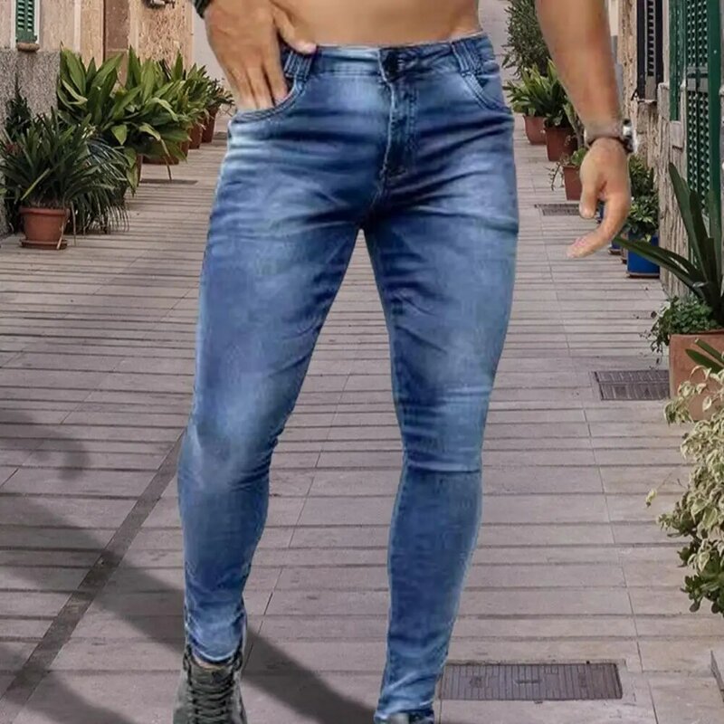 Джинсы мужские однотонные облегающие, универсальные Стрейчевые брюки, прямые джинсовые брюки, уличная одежда
