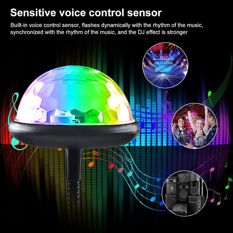 Mini boule Disco RGB multicolore, USB, lumière stroboscopique magique, éclairage DJ pour fête, son, Auto, voiture, atmosphère, décoration de salle