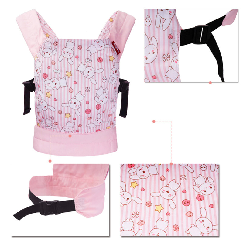 Vrbaby-portabebés de algodón suave para niñas mayores de 18 meses, portabebés frontal y trasero, con patrón de conejo, mochila de juguete