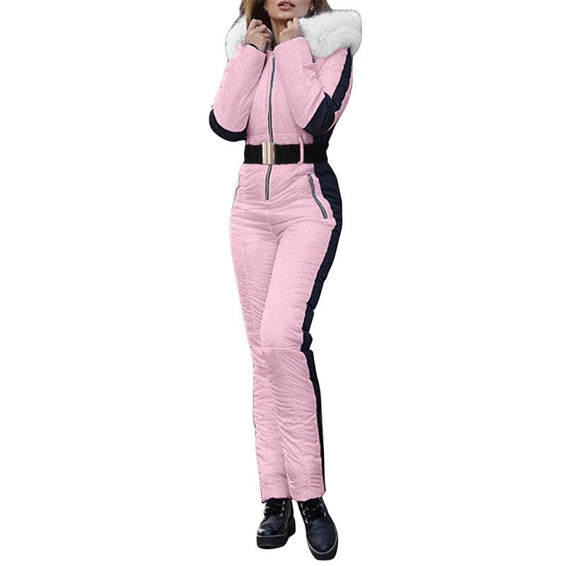 Traje de esquí impermeable con cuello extraíble para mujer, traje acolchado con cremallera para deportes al aire libre, invierno, 2024