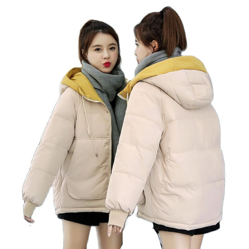 Parka solta com capuz feminino, casaco de algodão, roupa de neve, jaqueta de moda, versão coreana, nova, outono e inverno, 2024