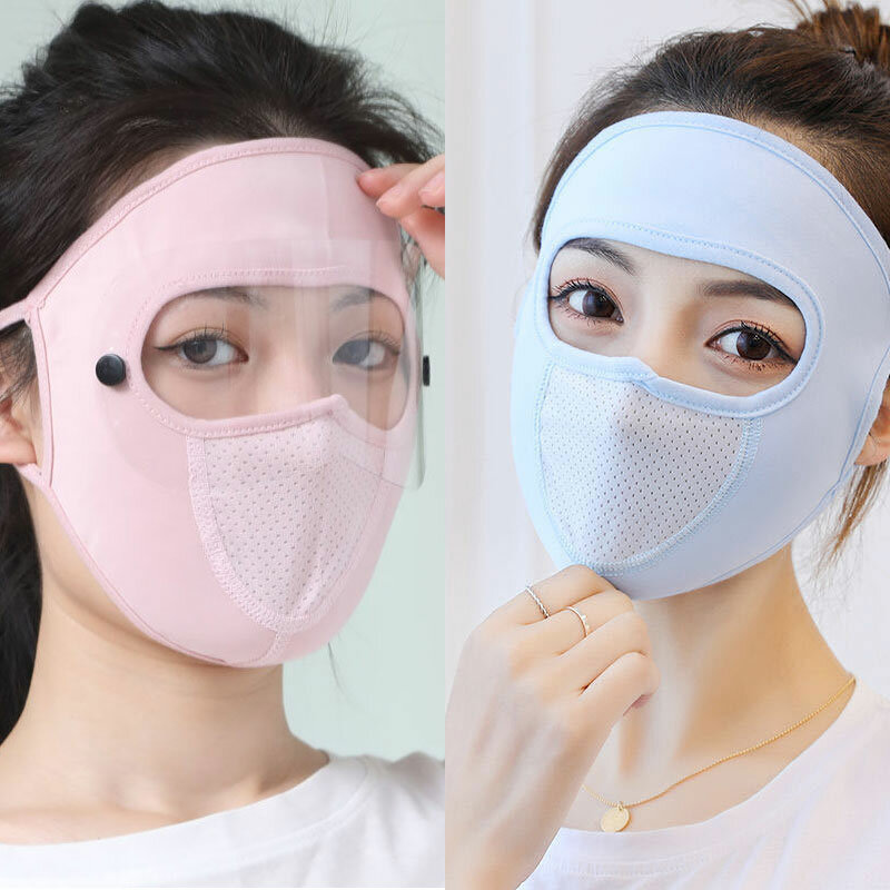 Ice InjSunscreen-Masque de protection solaire pour femmes, lunettes de cyclisme en plein air, masque d'oreille transparent amovible, masque respirant à degré UV, poignées