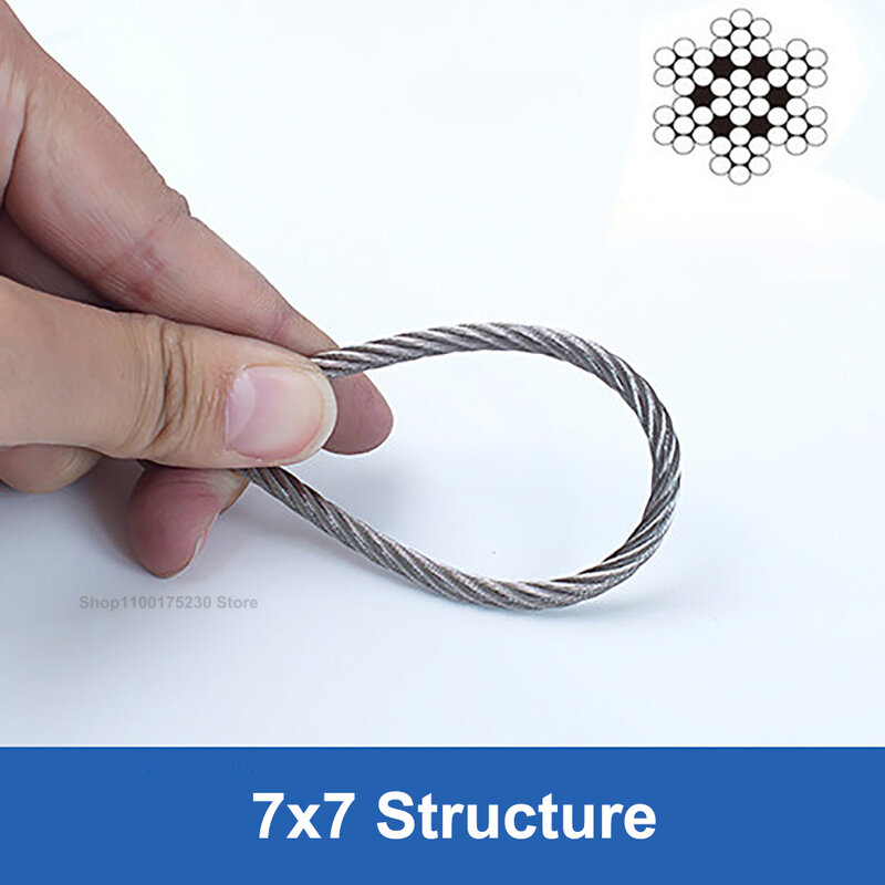 Cuerda de alambre de acero inoxidable 0,3, tendedero de pesca de Cable suave, línea de elevación a prueba de óxido, estructura de 7x7, diámetro de 4,0mm-304mm