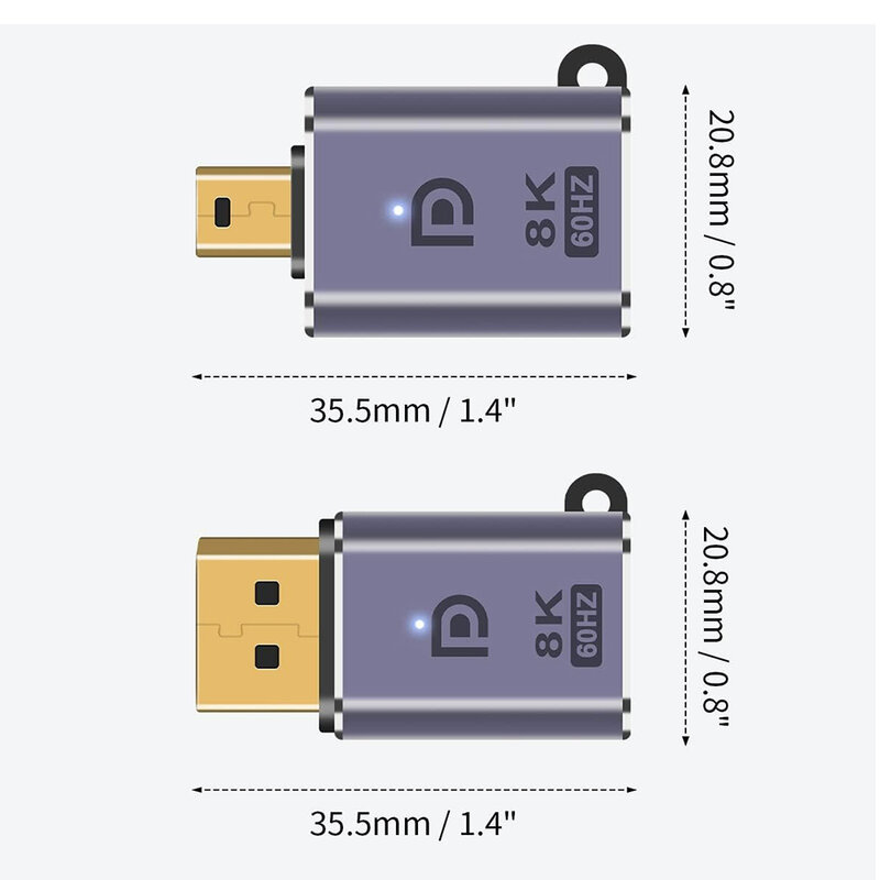 Adaptador Mini DP para DP para PC Monitor, Bi-direcional, conector de extensão macho para fêmea, 8K @ 60Hz, Displayport para Mini Displayport