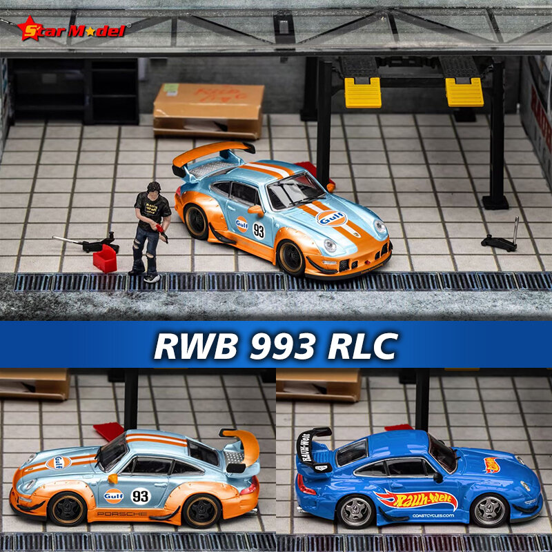 스타 모델 재고, RWB 993 GT 윙, 메탈 GULF 블루, Rauh 다이캐스트 디오라마 컬렉션, 미니어처 카로 장난감, 1:64