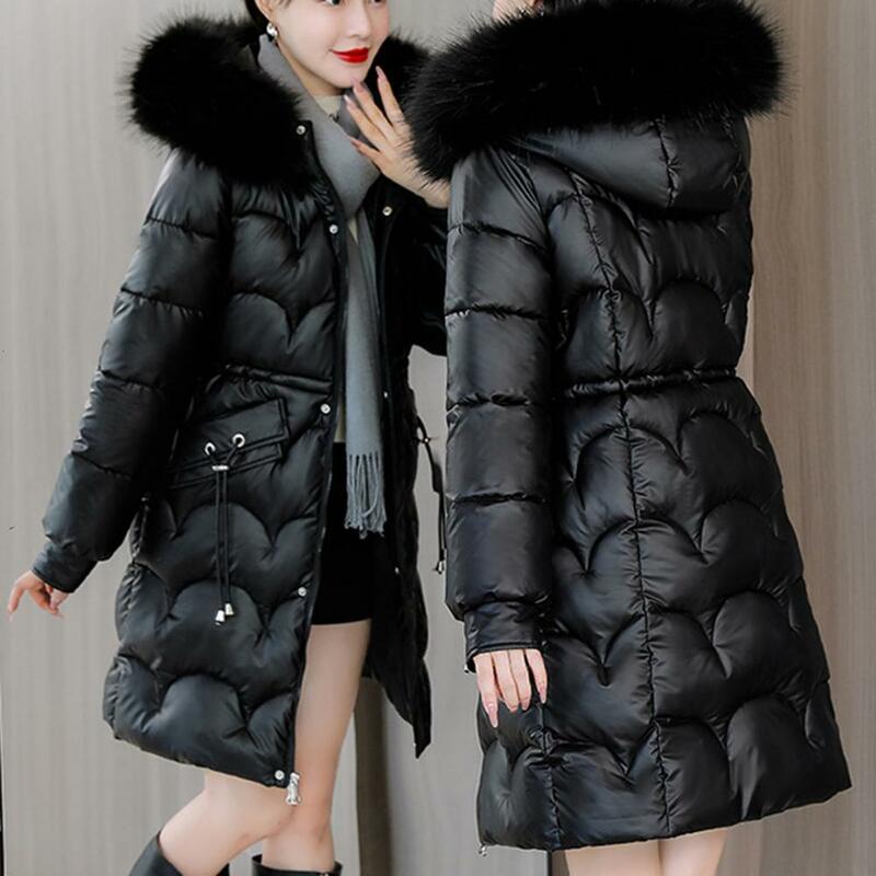 Frauen Winter Baumwolle Mantel gepolstert Kunst pelz Kragen Kapuze Perl glanz bunte Slim Fit mittellange Reiß verschluss Taschen Daunen mantel