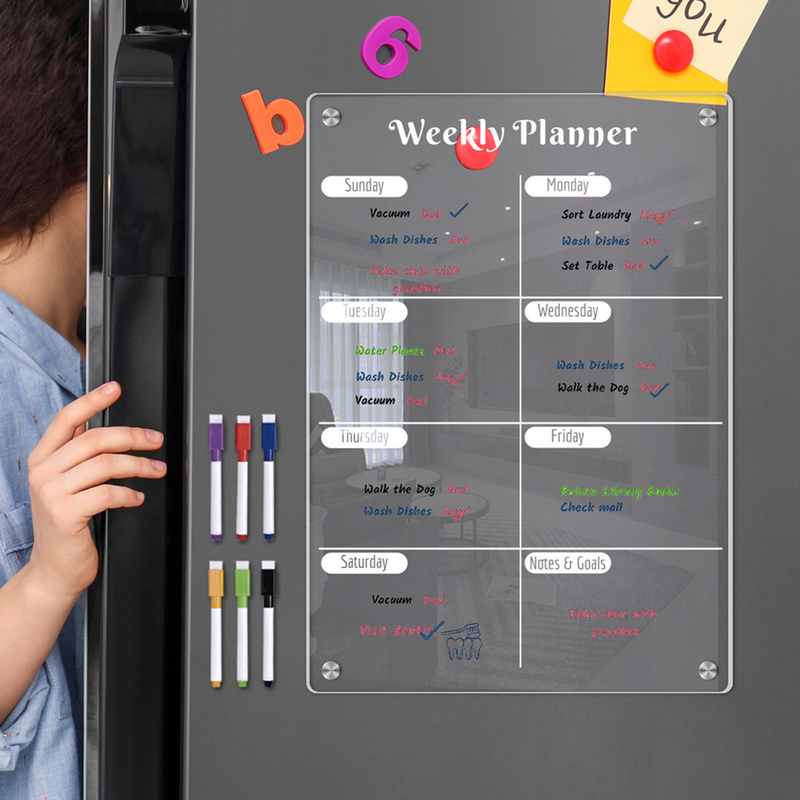 Reusable Weekly Planner Board Fridge Acrylic White Dry Erase Whiteboards To-do-list Magnetic Message Clear French Schedule Board