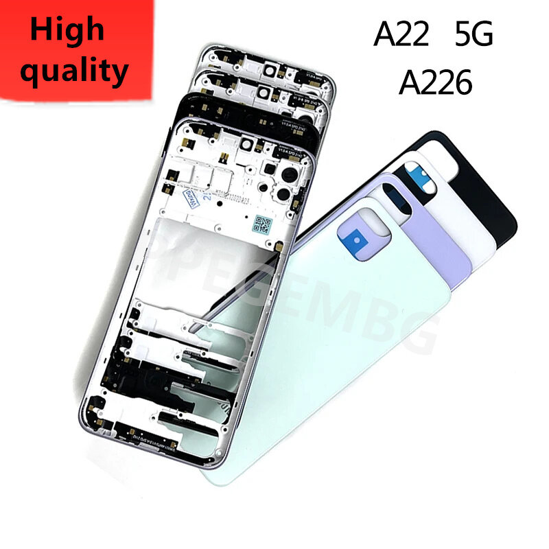 Coque arrière de batterie pour Samsung Galaxy, cadre central, plaque de boîtier, lunette, fente Sim, nouveau, A22, A226, 5G