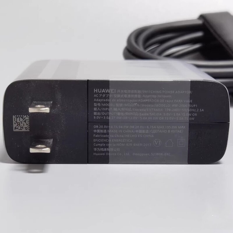 Adaptador de alimentação USB-C Carregador super rápido, cabo de 1,8 m para Huawei Mate 40Pro, P30 Pro, MateView GT, 34 ", 27", 135W, original, novo