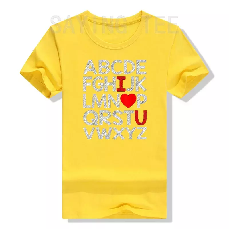 Alphabet ABC I Love You Clothes Valentines Day Heart T-Shirt Letters Printed Sayings Graphic Tee Top Girlfriend Boyfriend Gifts