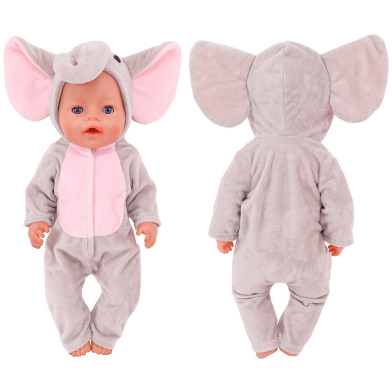 Olifant Een Stuk Pak Dier Vormige Pluche Kleding Voor 18 Inch Amerikaanse & 43 Cm Baby Pasgeboren Poppen kleding, onze Generatie Speelgoed