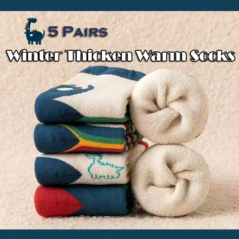 Calcetines de invierno para bebé, medias gruesas de algodón cálido con dibujos animados, 5 pares/bolsa