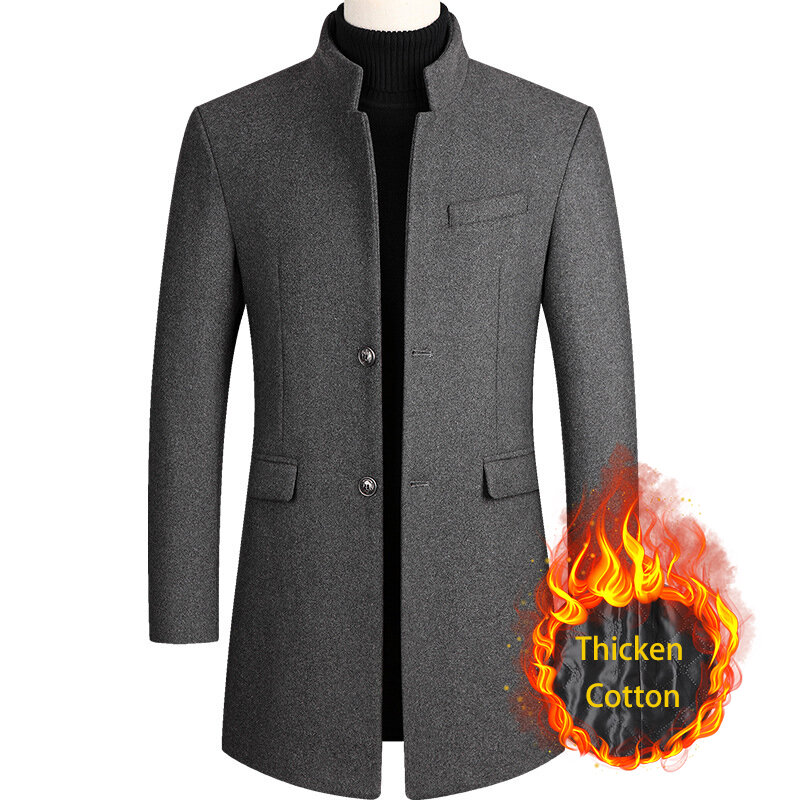 Бренд BROWON, деловой Повседневный Тренч, мужское однотонное зимнее пальто в китайском стиле, 2024, осенне-зимнее шерстяное пальто для мужчин