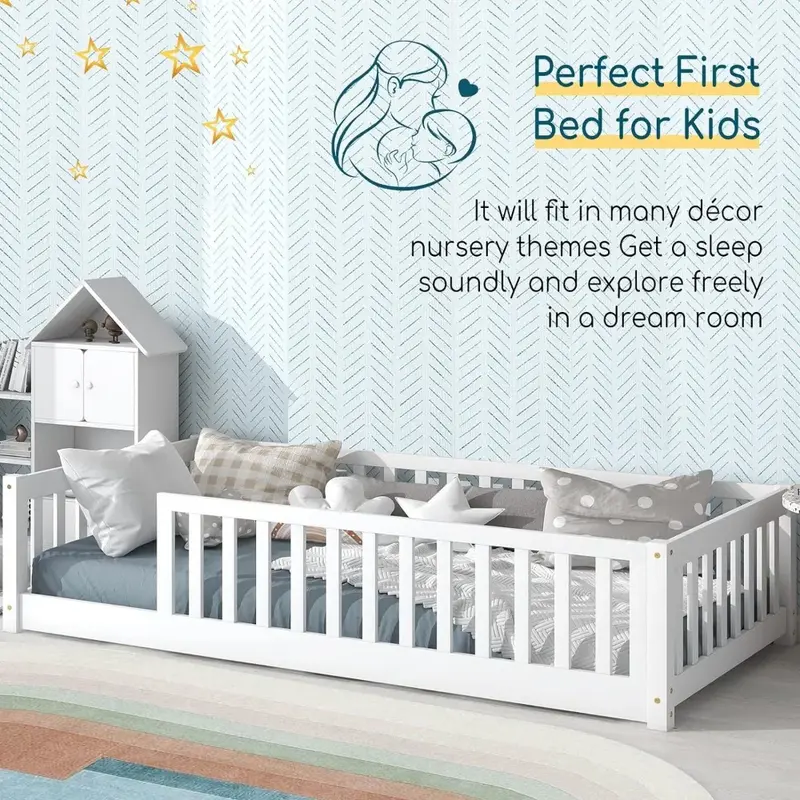 Quadro de cama infantil para crianças, cama Montessori