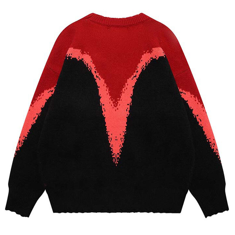 Vintage Knitted Sweaters Streetwear Color Contrast Hole Hip Hop Jumpers Men Harajuku Casual Punk Gothic Couple Pullovers Unisex