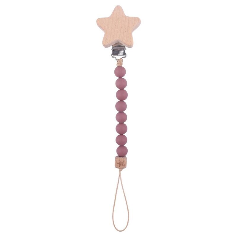 Safety Environmental Food Grade Wooden Beads Star Silicone Molar Chain Pacifier Clips Chains Lanyard Baby Pacifier Chain