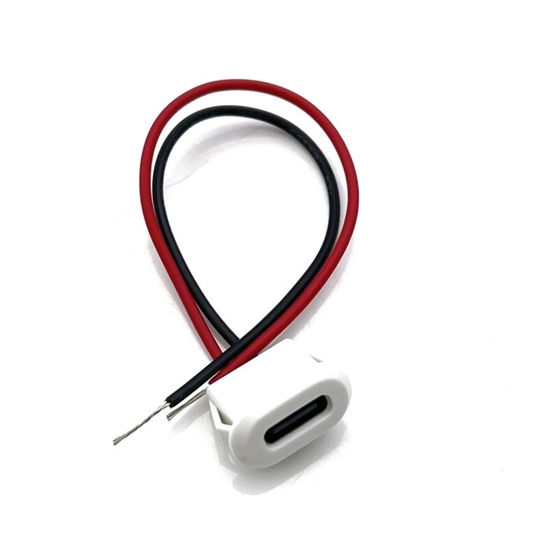 Conector USB impermeable tipo USB-C de 2 pines, base hembra de compresión directa, interfaz de carga con cable de soldadura