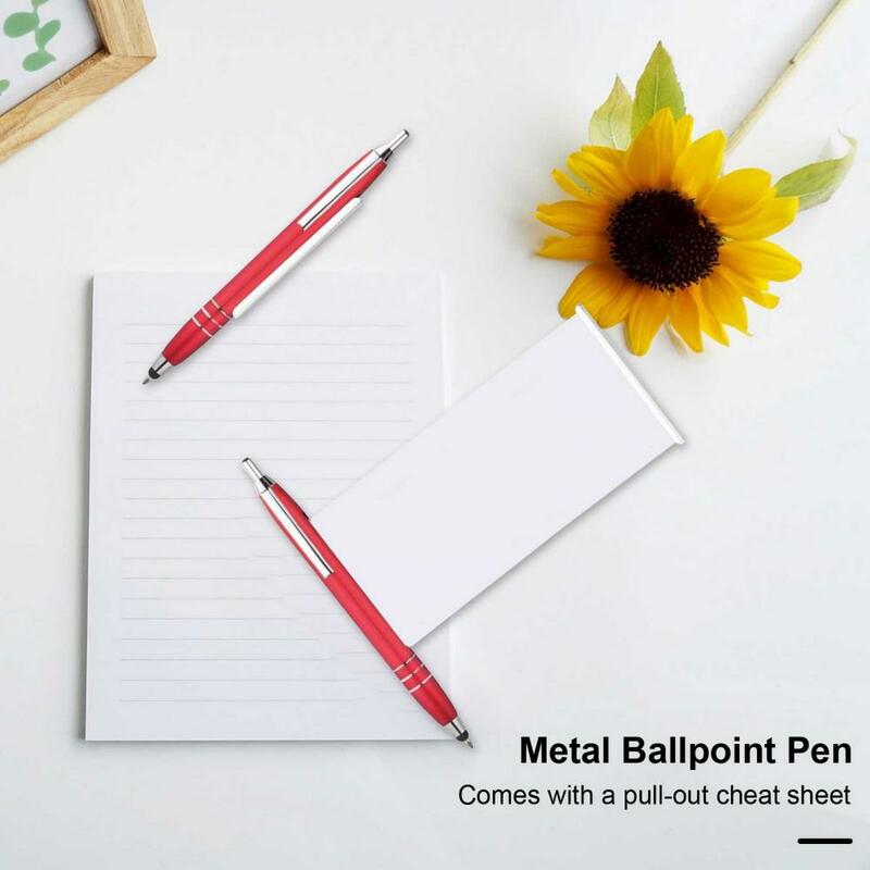 Bolpoin logam pulpen catatan ditarik Pull-out Cheat Sheet Pen halus menulis klip memperbaiki pulpen alat tulis