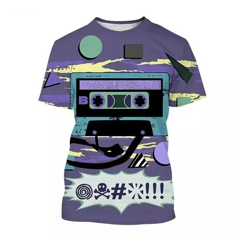 Футболки в стиле хип-хоп с рисунком музыкальной ленты, винтажная женская футболка с 3D рисунком, Мужская одежда, уличная одежда, Y2k футболки, женские топы
