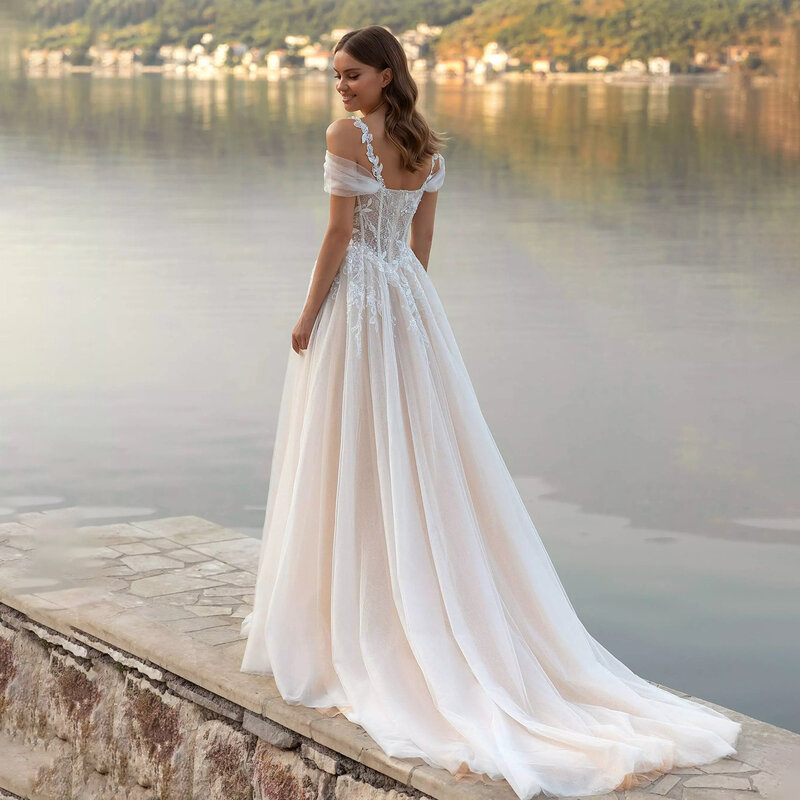 Sparkle Sequins Spaghetti Straps Tulle Bridal Gown Zipper Sweetheart Drop Off Shoulders A Line Exquisite Plus Size Wedding Dress