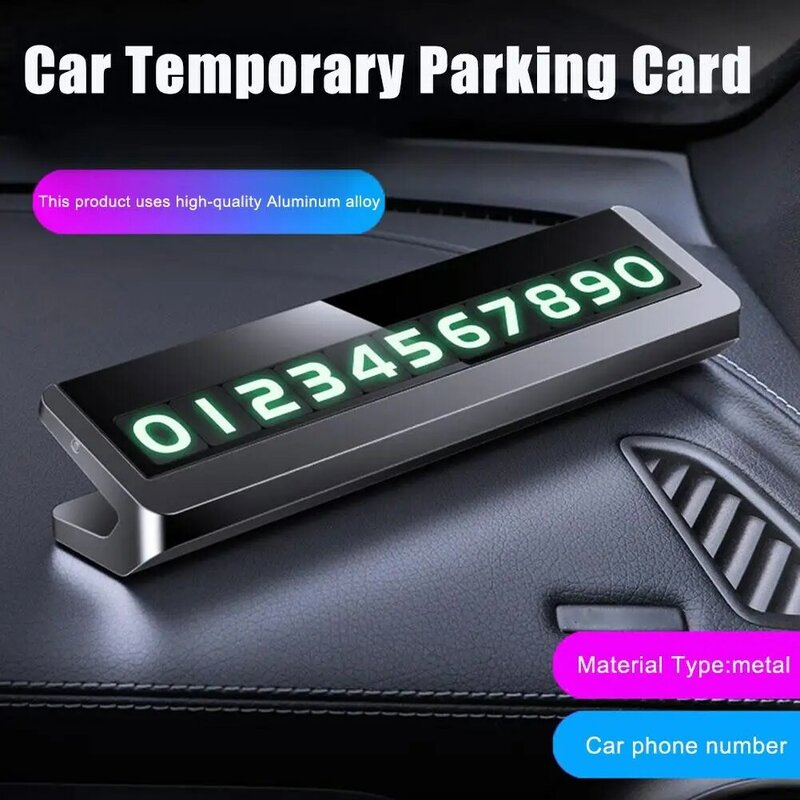 야광 자동차 임시 주차 카드 플레이트, 범용 야간 스티커, 회전 전화 액세서리, 알루미늄 라이트 번호 플레이트, W8R8