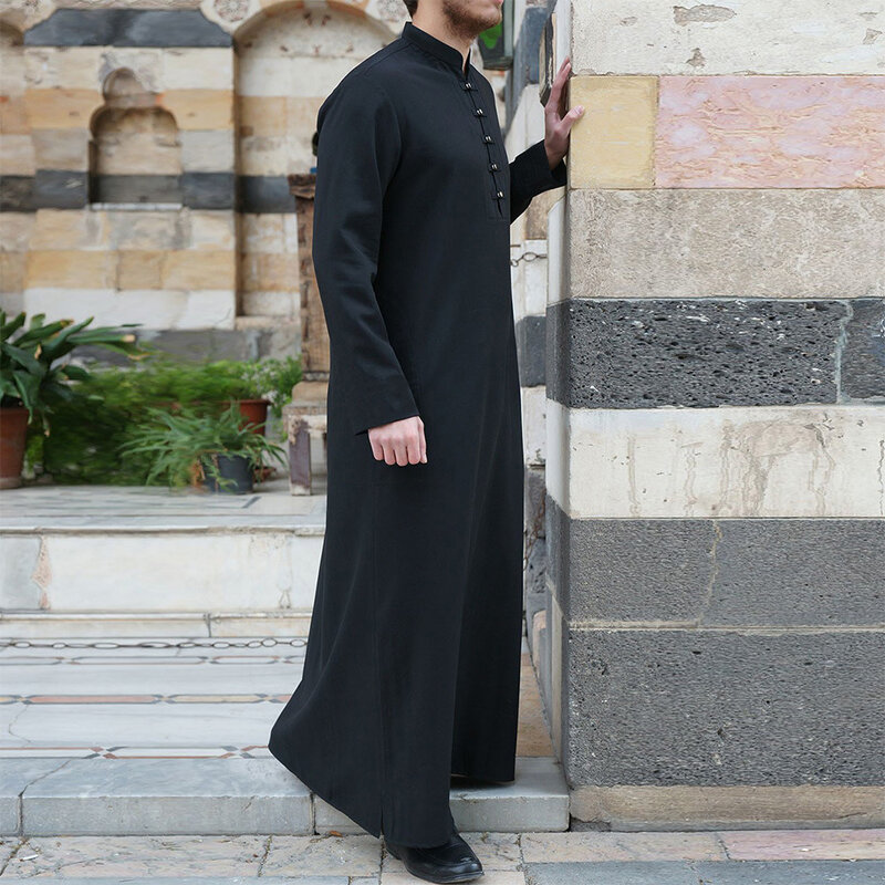Mężczyźni Jubba Thobe Arabia saudyjska islamska odzież czarny z długim rękawem Abaya moda muzułmańska Kaftan ponadgabarytowych dorywczo mężczyzn Kaftan