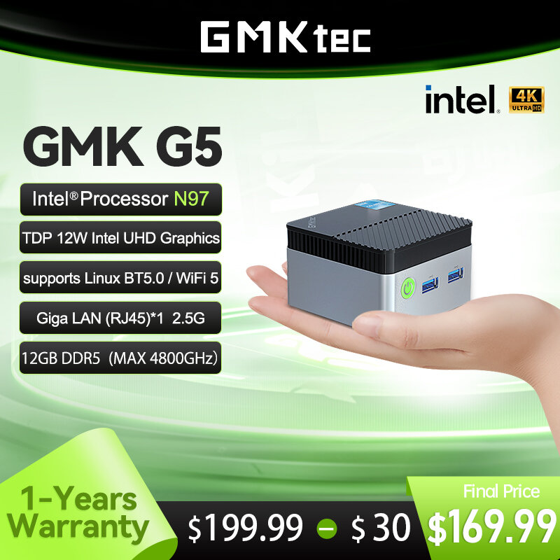 GMKtec-Mini PC Windows PC, GMK G5, NUCBOX, Sistema Intel N97, 11Pro, DDR5, 4800MHz, WiFi 5, BT 5.0